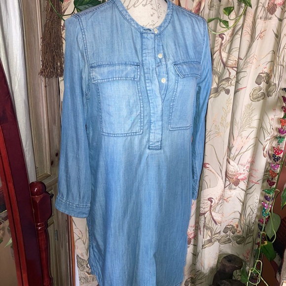 J Crew Chambray Denim Shirt Dress Tunic Casual Wear Blue Sz Small - Picture 3 of 10